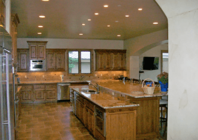 A large kitchen with a center island.